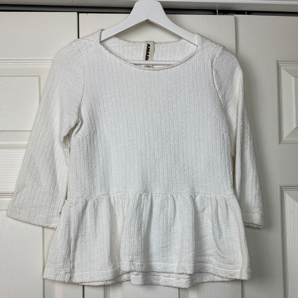 Amadi Anthropology Textured Cream Peplum Blouse